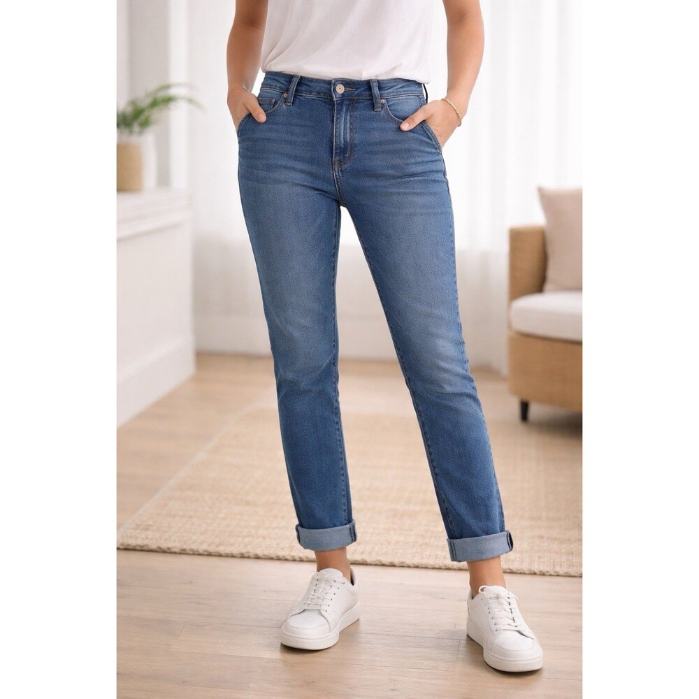 Kut From The Kloth Petite Jeans Woman’s 4P Blue Stretch Denim Slim Straight Cuff